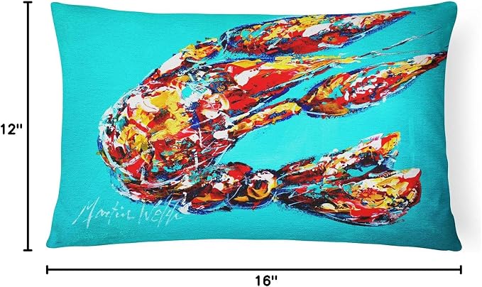 Caroline's Treasures MW1161PW1216 Lucy The Crawfish in Blue Canvas Fabric Decorative Pillow Machine Washable, Indoor Outdoor Decorative Pillow for Couch, Bed or Patio, 12HX16W