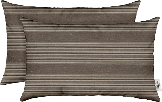 RSH DECOR: Sunbrella Lumbar Throw Pillows Set of 2 | 20" x 12" | Water and Fade-Resistant Performance Fabric | Outdoor Pillow Covers with Down-Alternative Inserts | Made in USA (Parker Slate)