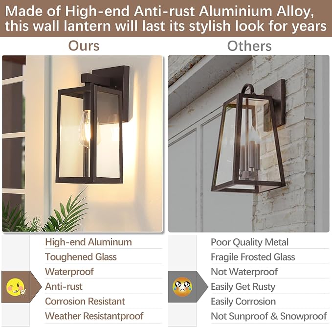 MAXvolador Outdoor Wall Lantern, Exterior Waterproof Wall Sconce Light Fixture, Dark Chocolate Anti-Rust Mount Lights Glass, E26 Porch Patio Lighting | Porch Wall Sconce Dark Chocolate, Anti-Rust, E26 Socket, Clear Glass, Outside Wall Mount Light, Fron...