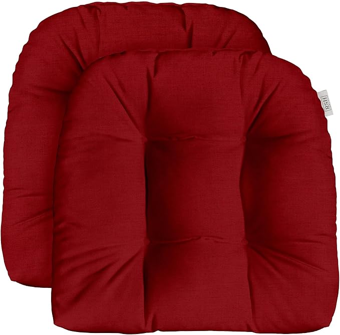 RSH DECOR Sunbrella Tufted Wicker U-Shape Cushions Set of 2 | 22” x 22” | Outdoor Seat Cushions for Patio Furniture| Crafted with Sunbrella Performance Fabric | Made in USA (Play Heritage Scarlet Red)