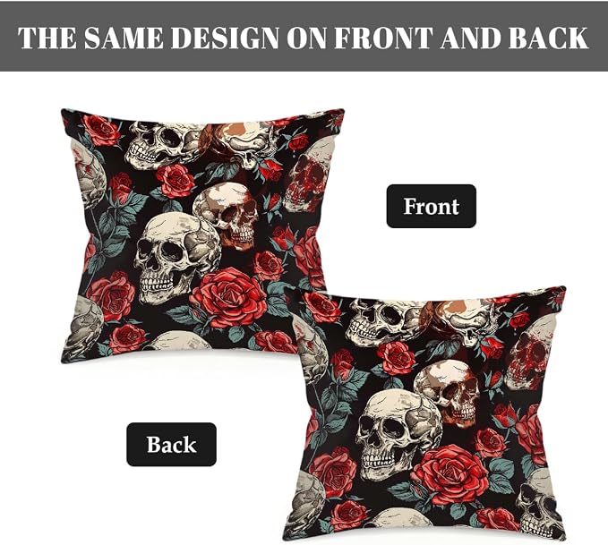20x20 Inch Outdoor Pillow Covers Set of 2 Waterproof Throw Pillow Covers Decorative Couch Cushion Covers Floral Rose Skull Square Pillowcases Protectors for Patio Garden Sofa