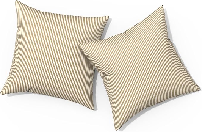 Outdoor Pillows for Patio Furniture 18x18 inch, Square Outdoor Throw Pillows with Inserts, Decorative Toss Pillows for Garden Couch Home Sofa Office Chair, Pack of 2, Stripe Beige