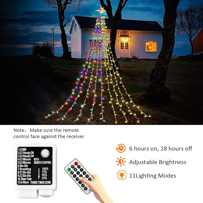 Christmas Decorations, Outdoor Christmas Lights, 320 LED Outdoor Christmas Tree String Lights with 12" Star Toppers [8 Modes& Waterproof] for Xmas New Year Holiday Decor (Dipper Warm+Multi)