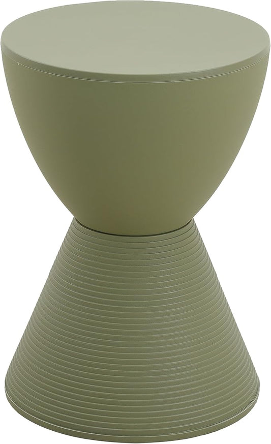 LeisureMod Modern Hourglass Side Table - ABS Shell Drum End Table with Storage for Indoor & Outdoor Use, Olive Green