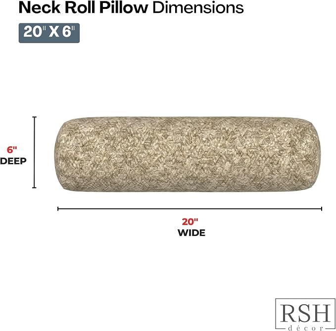 RSH DECOR: Sunbrella Neck Roll Pillows Set of 2 | 20” x 6” | Outdoor Bolster for Patio, Deck, Porch, or Poolside Furniture | Water & Fade-Resistant | Made in USA (Berber Cafe)