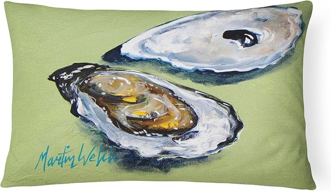 Caroline's Treasures MW1102PW1216 Oysters Two Shells Canvas Fabric Decorative Pillow Machine Washable, Indoor Outdoor Decorative Pillow for Couch, Bed or Patio, 12HX16W