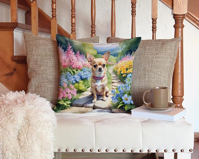 Caroline's Treasures Chihuahua Spring Path Throw Pillow Machine Washable, Indoor Outdoor Decorative Pillow for Couch, Bed or Patio, 14Hx14W