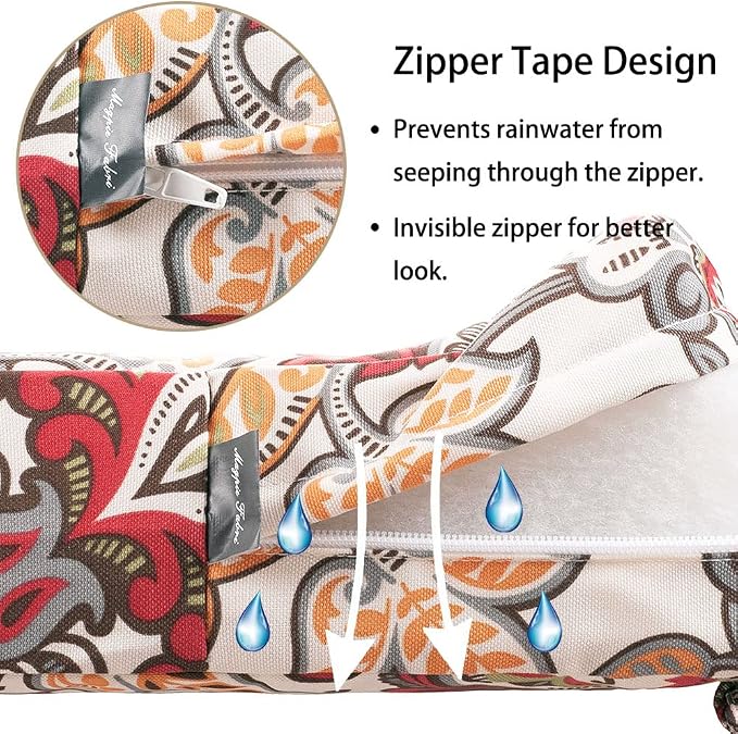 Magpie Fabrics Patio Bench Cushion Cover 45x18x3 Inch, NO Insert! Water Resistant Outdoor Loveseat Replacement Cover with Zipper (Botanical Red Orange)