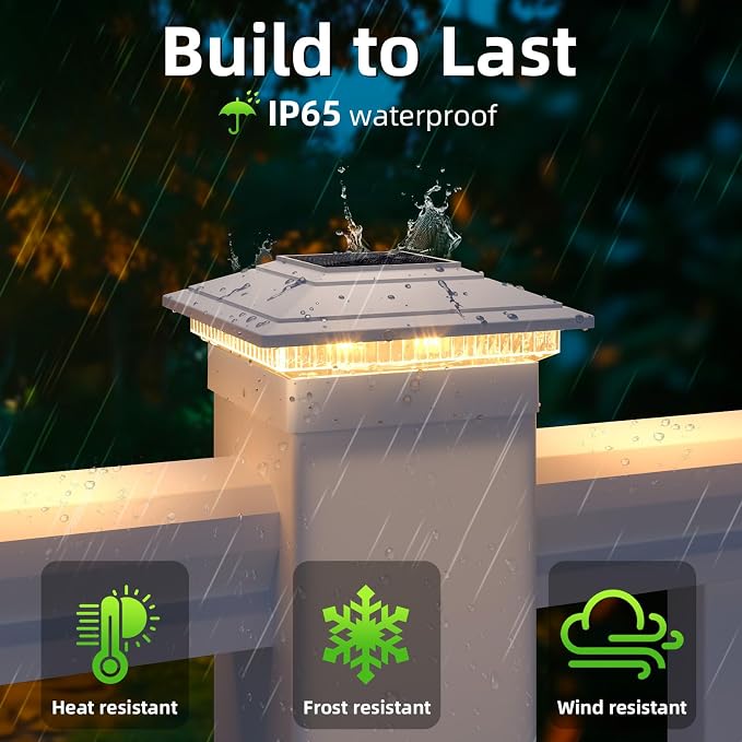 Post Cap Lights Outdoor 4pack, Waterproof Fence Post Solar Lights for 4x4 5x5 6x6 Wood/Vinyl Posts, White Solar Deck Post Lights with 2 Color Modes Decorate Garden Patio Porch Backyard