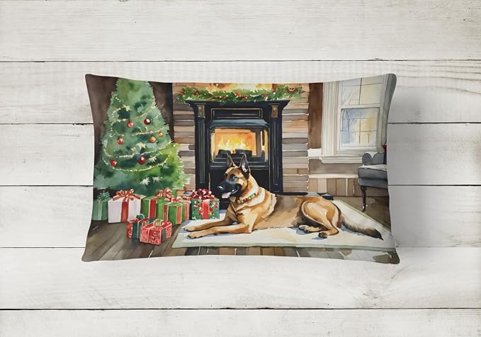 Caroline's Treasures DAC2607PW1216 Belgian Malinois Cozy Christmas Throw Pillow Machine Washable, Indoor Outdoor Decorative Pillow for Couch, Bed or Patio, 12HX16W