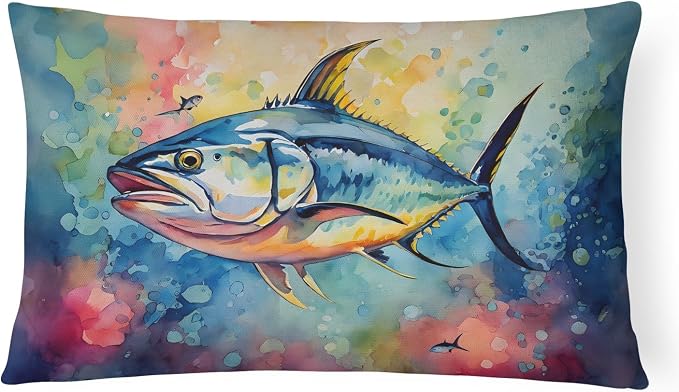 Caroline's Treasures DAC2843PW1216 Yellowfin Tuna Throw Pillow Machine Washable, Indoor Outdoor Decorative Pillow for Couch, Bed or Patio, 12HX16W