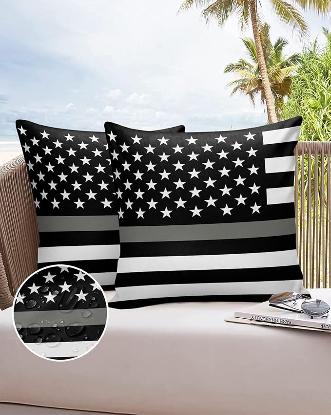 Outdoor Waterproof Pillow Covers Set of 2, Thin Gray Line Law Enforcement Correctional Corrections Guards Officers Patio Throw Pillow Covers, Decorative Cushion Case for Sofa Furniture, 26x26 Inch