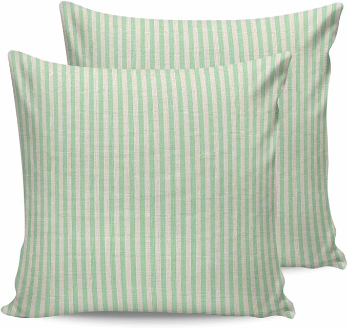 Outdoor Waterproof Throw Pillow Covers Set of 2 Green Stripes Pillowcases 26x26 Inches Linen Classic Vertical Striped Patio Decorative Pillows Cushion Case Patio Pillows for Couch Bed Chair Garden