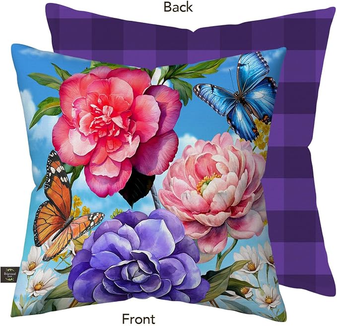 Briarwood Lane Spring Indoor/Outdoor Pillow 17x17 Butterflies and Peonies for Spring Pillow