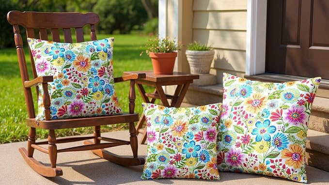 RSH DECOR Lumbar Set of 4, 20" x 12", Outdoor Pillows for Patio Furniture, Outdoor Pillows Waterproof, All-Weather Spun Polyester for Patio Furnitures, Gregoire Fresco, Made in USA