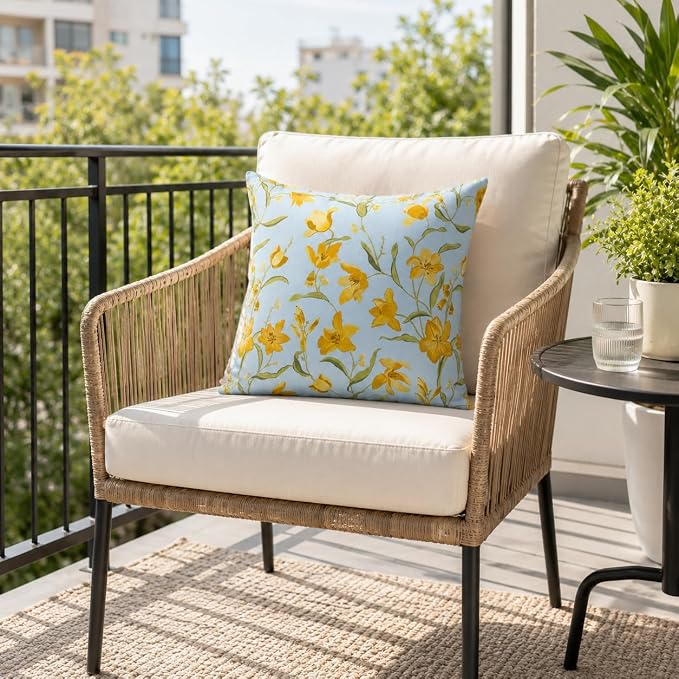 Outdoor Throw Pillows 18×18 Inch Waterproof Pillows with Inserts | Set of 2 Fade Resistant Decorative Square Pillows for Couch, Sofa and Patio Furniture