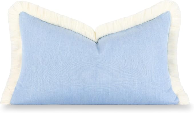 Hofdeco Premium Coastal Hampton Outdoor Performance Lumbar Pillow Cover Only, 12"x20" Water Repellent, UV and Fade Resistant for Backyard, Couch, Poolside, Azure Blue Woven Solid