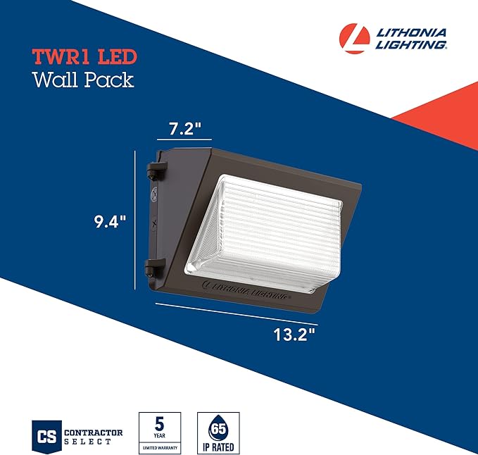 Lithonia Lighting 13" LED Wall Pack Outdoor Light, Dusk to Dawn Photocell | Bronze Outdoor Light Fixture, 3000K/4000K/5000K CCT, Adjustable Lumens, UVOLT (TWR1 LED ALO SWW2 UVOLT PE DDBTXD)