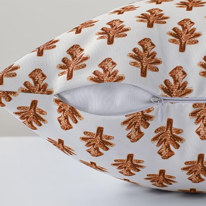 Outdoor Pillow Covers 20x20 Set of 2 Boho Rust Floral Accent Print Decorative Fall Pillow Cases for Outdoor Waterproof Patio Furniture Garden Porch Sofa Bed Cushion Covers Home Decor JB005-H20