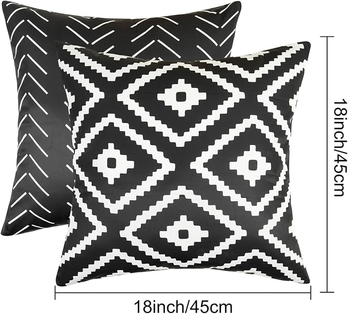 Adabana Set of 4 Outdoor Waterproof Pillow Covers 18x18 Black and White | Modern Geometric Throw Pillows Cover Decorative Boho Pillow Covers for Patio, Garden, Porch