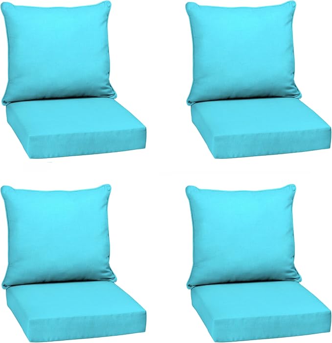 Arden Outdoor Deep Seat Cushion Set, 4-Pack, 24x24, Pool Blue | Outdoor Sofa, Couch, Conversation Set, Weather-Proof, Rain-Proof, Fade Resistant for Chair, Mold and Mildew Resistant