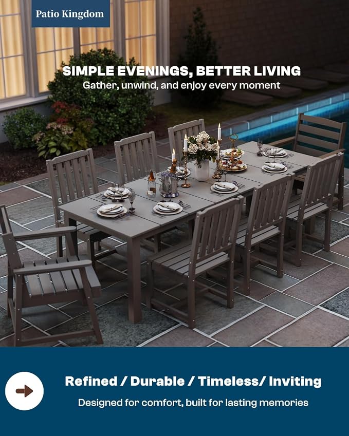 HDPE 5-Piece Outdoor Dining Set with 11FT Umbrella, Black | All-Weather Patio Table and Chairs for 4, Fade-Resistant Patio Furniture Dining Set for Lawn, Garden, Deck, Backyard