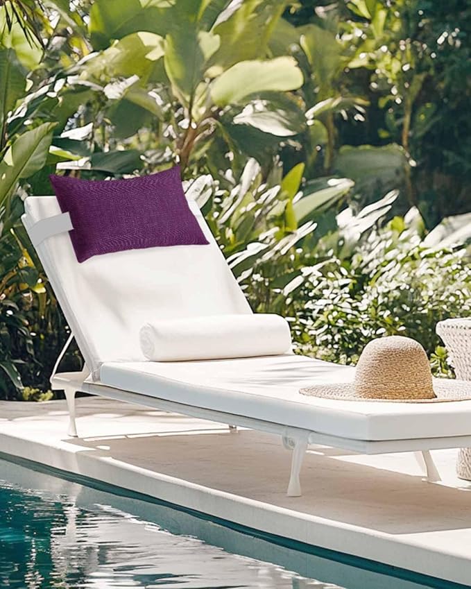 Outdoor Pillow for Chaise Lounge Chair Purple Rustic Vintage Burlap Texture Outdoor Pillows Waterproof with Adjustable Strap Headrest Lumbar Pillows for Garden Patio Furniture 1 Pack 12" x 20"
