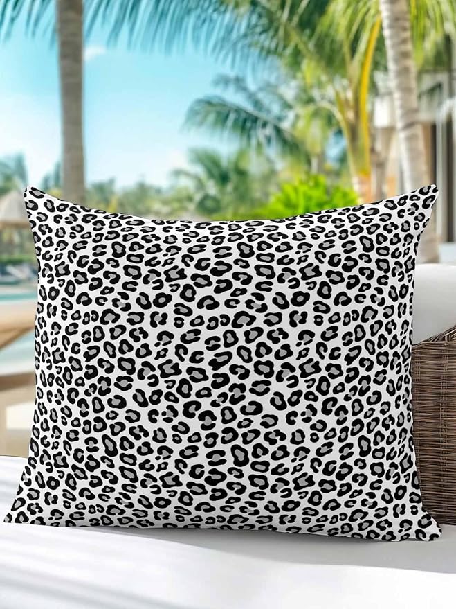 Outdoor Waterproof Throw Pillows Abstract White Black Leopard Patio Pillows,Decorative Pillow Covers with Insert,Pillow Cushion Case for Garden Couch Sofa Animal Skin Print