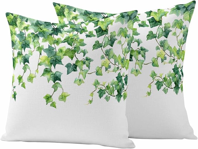 Outdoor Pillow Covers Set of 2, Green Leaf Vine Decorative Throw Pillow Covers 16X16IN, Country Leave Throw Pillows Protector Cushion Case for Patio,Couch,Sofa,Garden