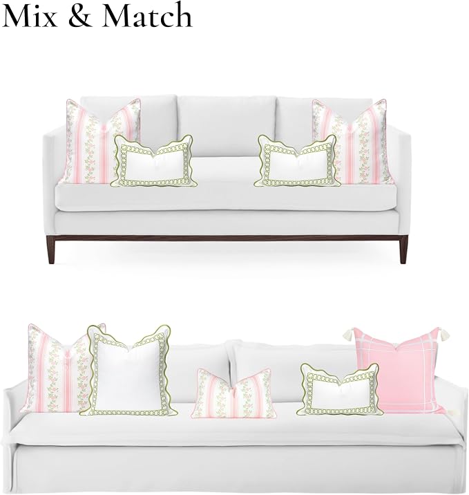 Hofdeco Premium Coastal Patio Indoor Outdoor Throw Pillow Cover Only, 20"x20" Water Repellent for Backyard, Couch, Blush Pink Print Stripe Floral