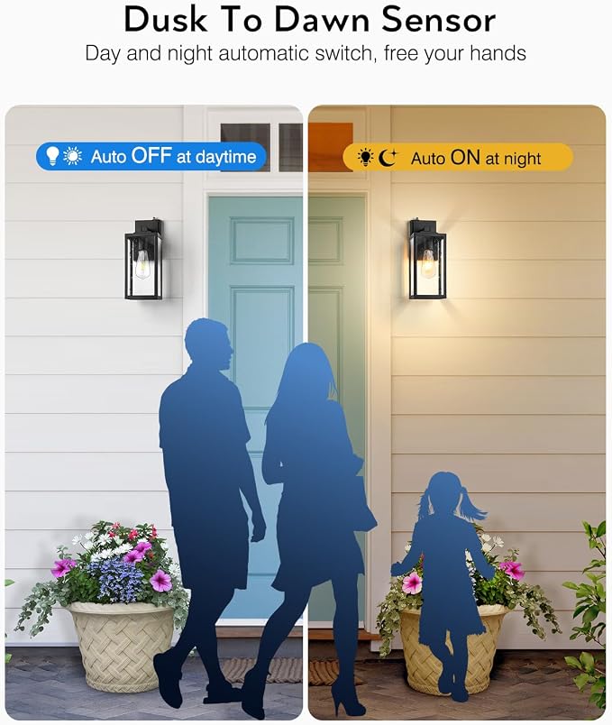 VIANIS Large Outdoor Light Fixtures Wall Mount, Black Dusk to Dawn Outside Porch Lighting, Modern Exterior Wall Sconce Lantern for Front Door, Anti-Rust Waterproof Coach Lights for Garage, Patio