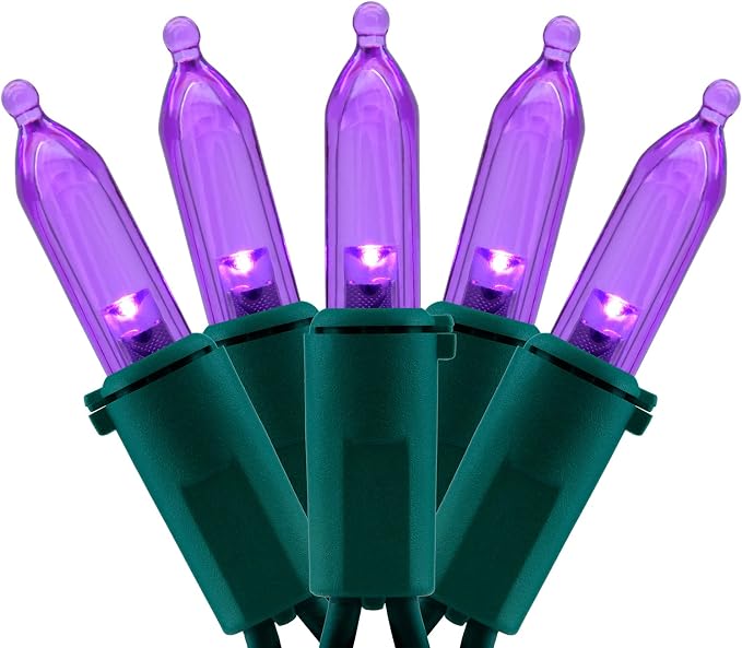 YULETIME 200 Purple LED Christmas Lights, 66 ft Green Wire UL String Light | Stay Lit, End-to-End Connectable, UL Certified, Commercial Grade, 1-Strand 200 Lights, 4" Spacing
