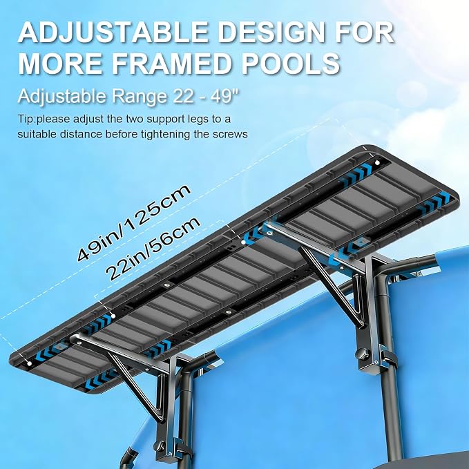 Poolside Bar Table for Above Ground Pool, 49.4x9.6 Outdoor Hanging Swim-Up Table, Holds 110 lbs, Weather-Resistant Easy-Clean, Fits Round/Oval Pools Swimming Pool Accessories, Dark Gray