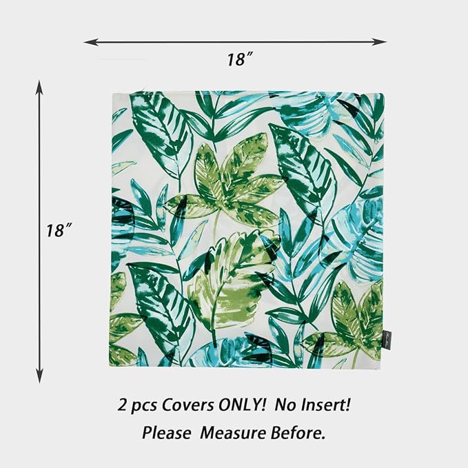 Waterproof Outdoor Throw Pillow Covers Set of 2,Home Decor for Garden Patio Furniture,Couch,Sofa 18 x18 Inch Decorative Pillows Cover Only,NO Insert(Palm Leaf)