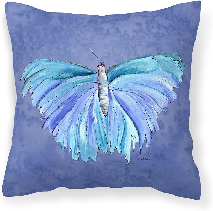 Caroline's Treasures 8855PW1818 Butterfly on Slate Blue Fabric Decorative Pillow Machine Washable, Indoor Outdoor Decorative Pillow for Couch, Bed or Patio, 18Hx18W