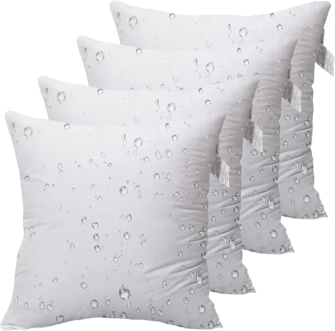 ACCENTHOME Outdoor Pillow Inserts 18 x 18 (Pack of 4) Waterproof Hypoallergenic Sham Stuffer | White Square Water Resistant Throw Pillows Insert | Decorative Pillow Filler Forms for Patio, Chair | Outdoor & Waterproof Material, Premium pillow inserts s...