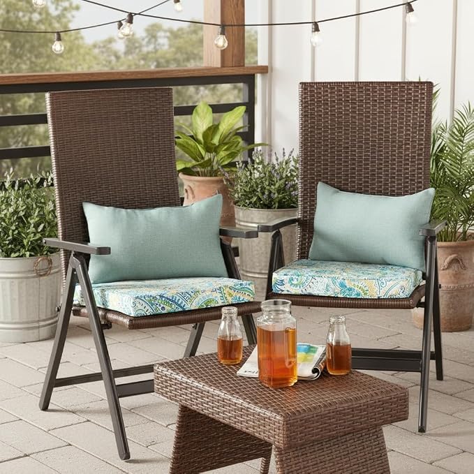 Set of 2 Outdoor Throw Pillows 19 x 12 Inch – Reversible Rectangle Patio Accent Pillows – Weather-Resistant Polyester Fabric – Eco-Friendly Recycled Polyfiber Fill – Seaglass