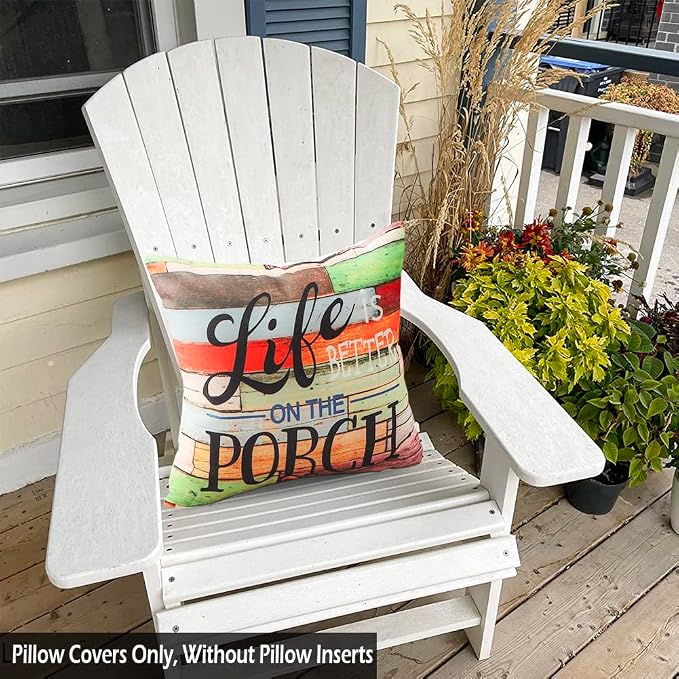 JOJOGOGO Patio Decor Outdoor Porch Pillow Covers 18x18 Waterproof, Set of 4 | No Inserts, Porch Pillows Outdoor Waterproof, Outdoor Patio Furniture Pillows, Colorful Porch Pillows, Weather Resistant