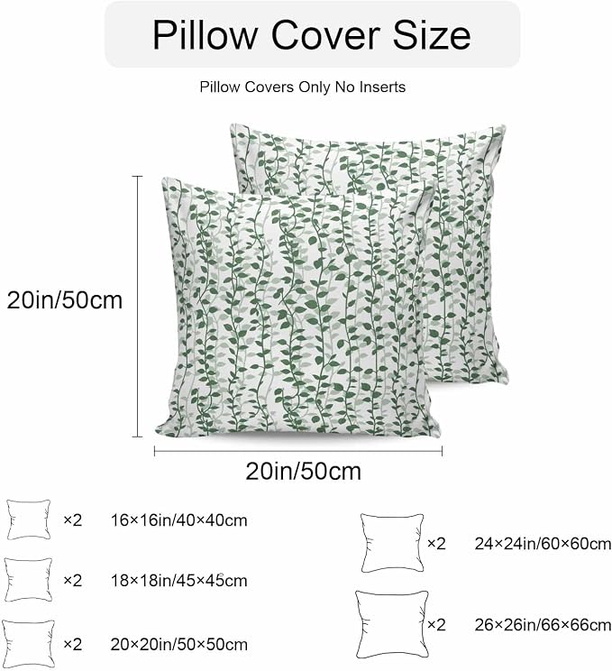 Green Ivy Leaves Outdoor Pillow Covers 16x16 Inch Throw Pillow Covers Set of 2 Waterproof Decorative Pillow Cases Spring Plants Botanical Modern Country Cushion Covers for Patio Furniture Garden Couch