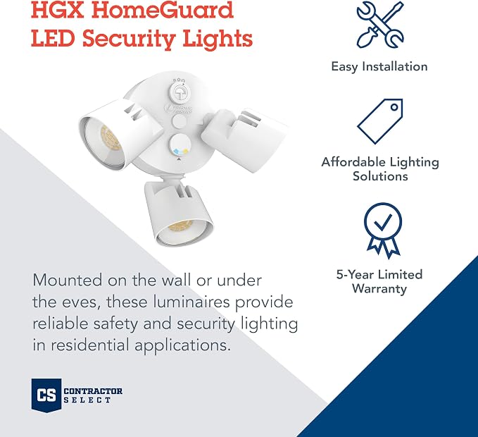 Lithonia Lighting HomeGuard 3-Light LED Outdoor Flood Lights, Dusk to Dawn | White Outdoor LED Lights, Adjustable Lumens, Selectable Color, Round Heads (HGX LED 3RH ALO SWW2 120 PE WH M2)