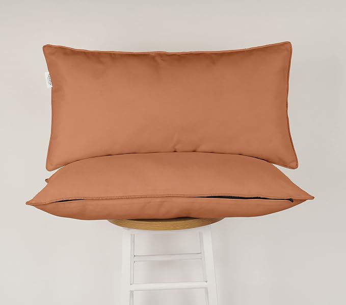 Indoor/Outdoor Polyester Fabric Lumbar Pillow Cover, All-Weather Waterproof Rectangular Cushion Case for Patio Furniture, 12 x 18 Set of 2 -Dusty Peach