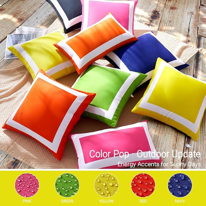 JOJOGOGO 12x20 Mustard Yellow Outdoor Lumbar Pillow Covers Waterproof & Sunproof Set of 2, White and Yellow Outdoor Decorative Lumbar Pillows for Patio Furniture and Porch Decor(Without Inserts)