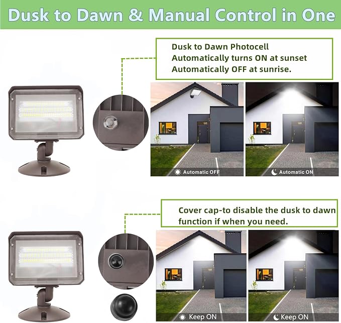 2Pack Dusk to Dawn Outdoor 40W LED Flood Light with Knuckle & Plate Mount,5000K ETL Commercial LED Security Lighting