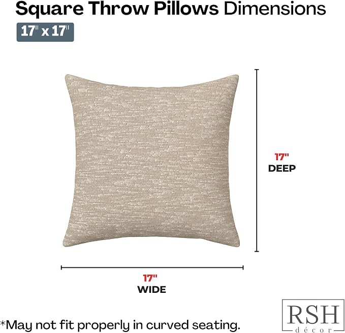 RSH DECOR: Sunbrella Square Throw Pillows Set of 4 | 17" x 17" | Water and Fade-Resistant Fabric | Outdoor Pillow Covers with Down-Alternative Inserts | Made in USA (Soft Cloud Chenille Burlap)
