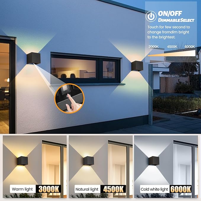 20W 3CCT Adjustable Up and Down LED Wall Sconce 2 Pack | Black IP65 waterproof ETL certified 1300LM Exterior/Interior Lighting Fixtures for porches & patios