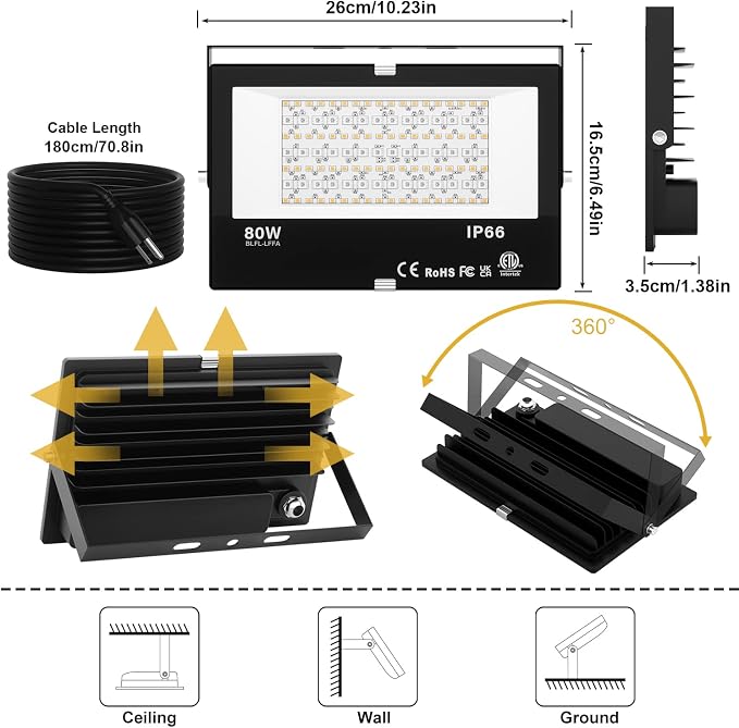 LED Flood Light Outdoor 800W Equivalent 8000LM, Smart RGB Color Changing Landscape Lighting with APP Control, IP66 Waterproof Outdoor LED Lights Daylight 5700K, DIY Scenes, Timing Floodlights, 1 Pack