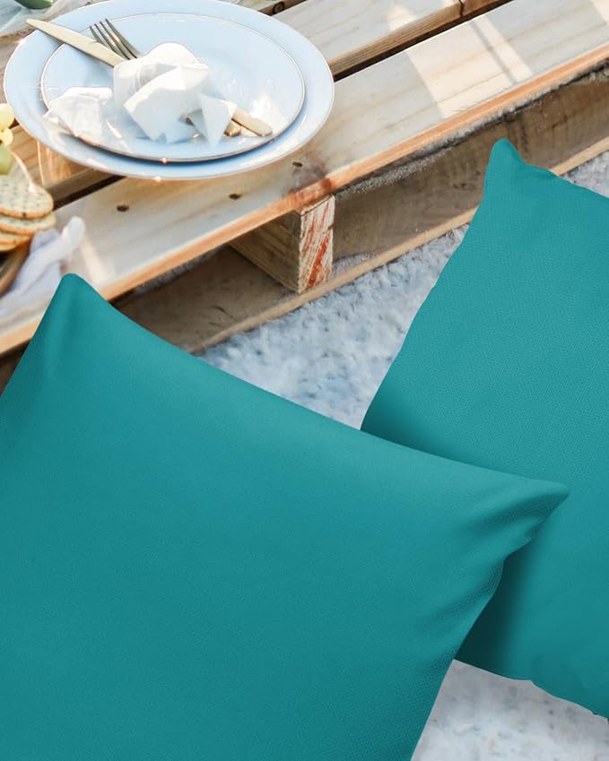Outdoor Waterproof Pillow Covers for Patio Furniture Teal Blue Decorative Throw Pillow Cover Solid Color Pillowcases Set of 2 Cushion Case for Sofa Couch Chair Home Decor 16x16 inch x 2pcs