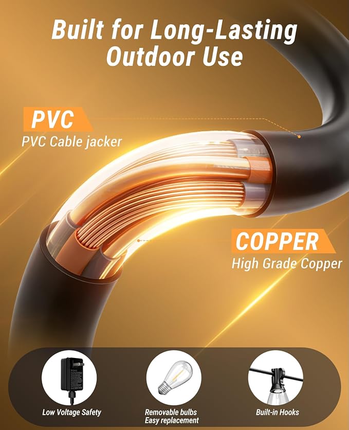 50FT Outdoor String Lights with Remote, LED Patio Lights with 18+1 Waterproof S11 Bulbs, Outside Dimmable 2700K Warm White, Timer & 3 Modes,for Backyard Garden Deck Porch Balcony Gazebo Party Decor