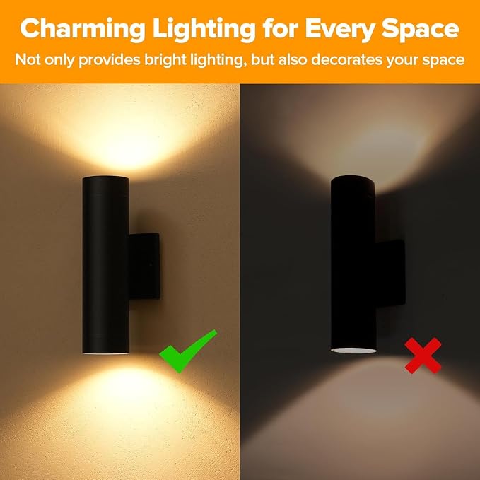 LUTEC Dusk to Dawn Outdoor Wall Lights, 16W Integrated LED Cylinder Up-Down Sconce, 3000K Waterproof Aluminum Exterior Lighting, Matte Black Modern Porch and Entryway Wall Light Fixture, 2 Pack
