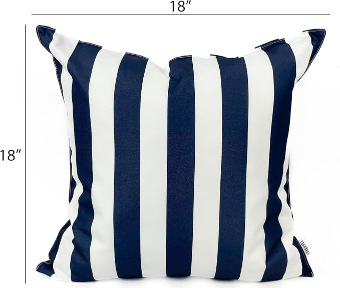 Pack of 2 Outdoor 20''x20'' Waterproof Navy Blue Striped Throw Pillow Covers Decorative Square Cushion Patio Pillows for Patio Furniture (Polar Night)